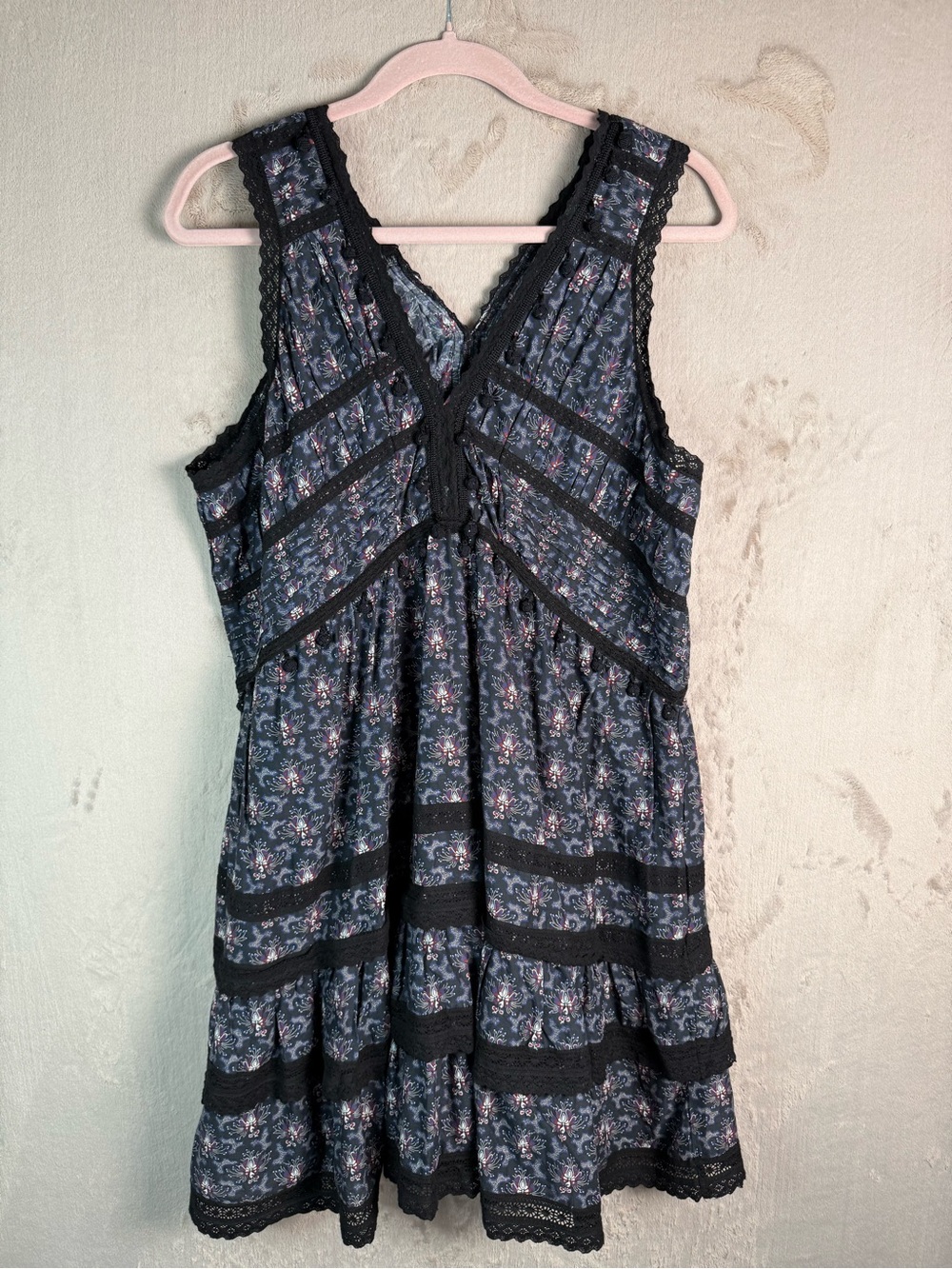 SEA New York Boho Floral Babydoll Dress Womens Large Prairie Lace Mini